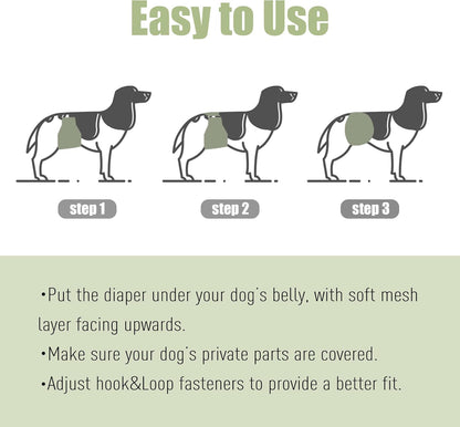 Washable Male Dog Diapers (Pack of 3) - Washable Male Dog Belly Wrap (Small)