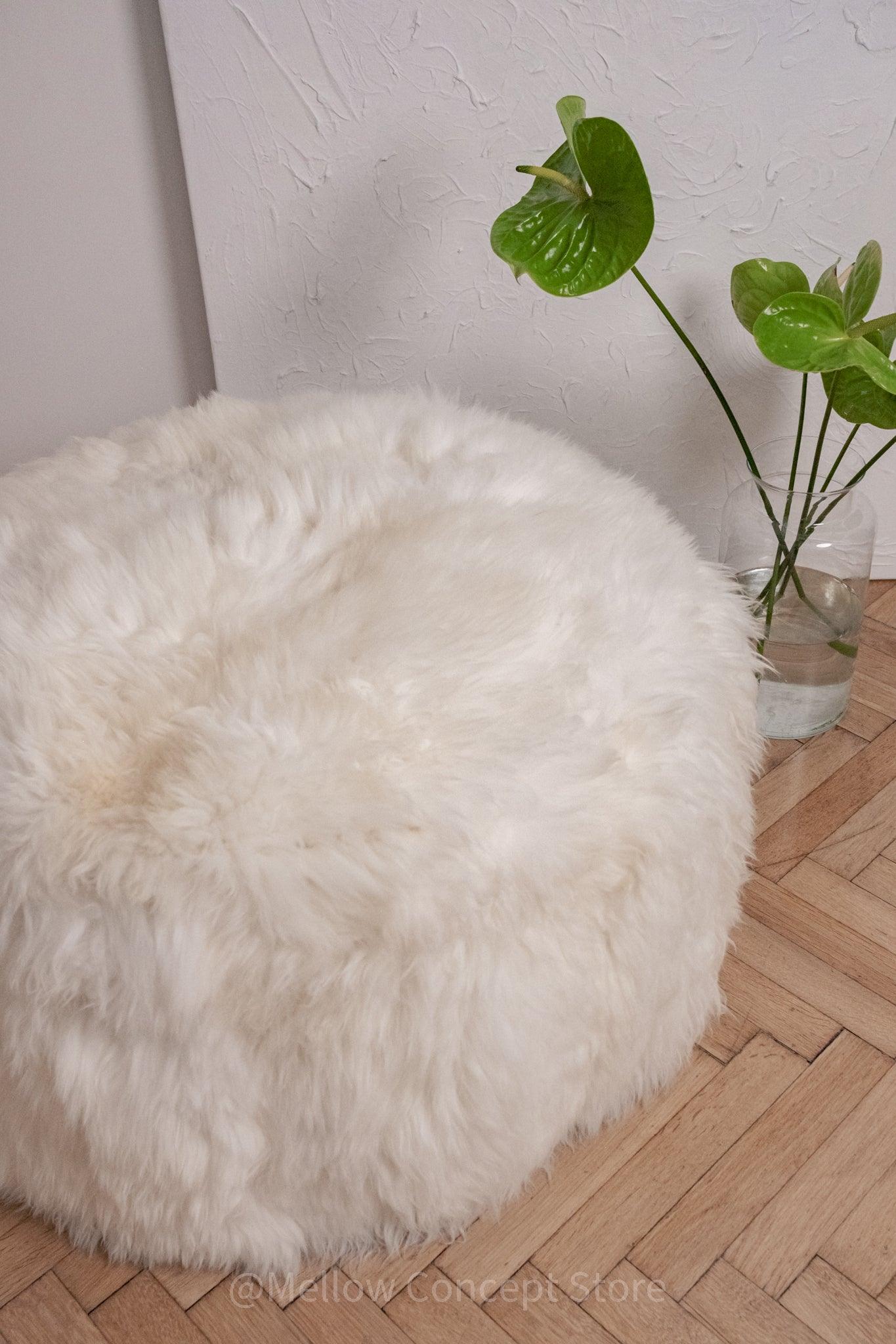Natural Sheepskin Pouf / Ottoman - White