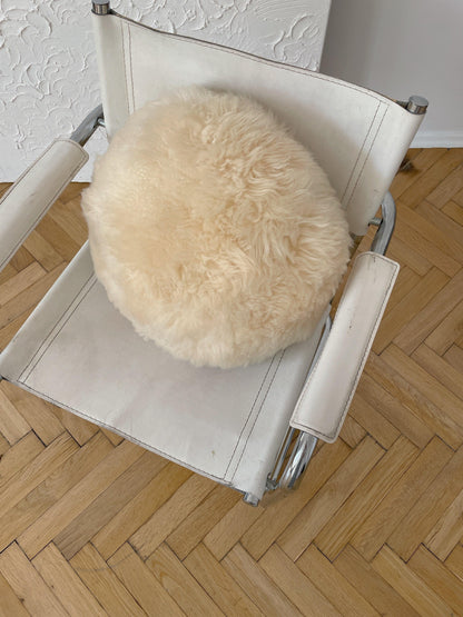 Round Natural Sheepskin Pillow - White
