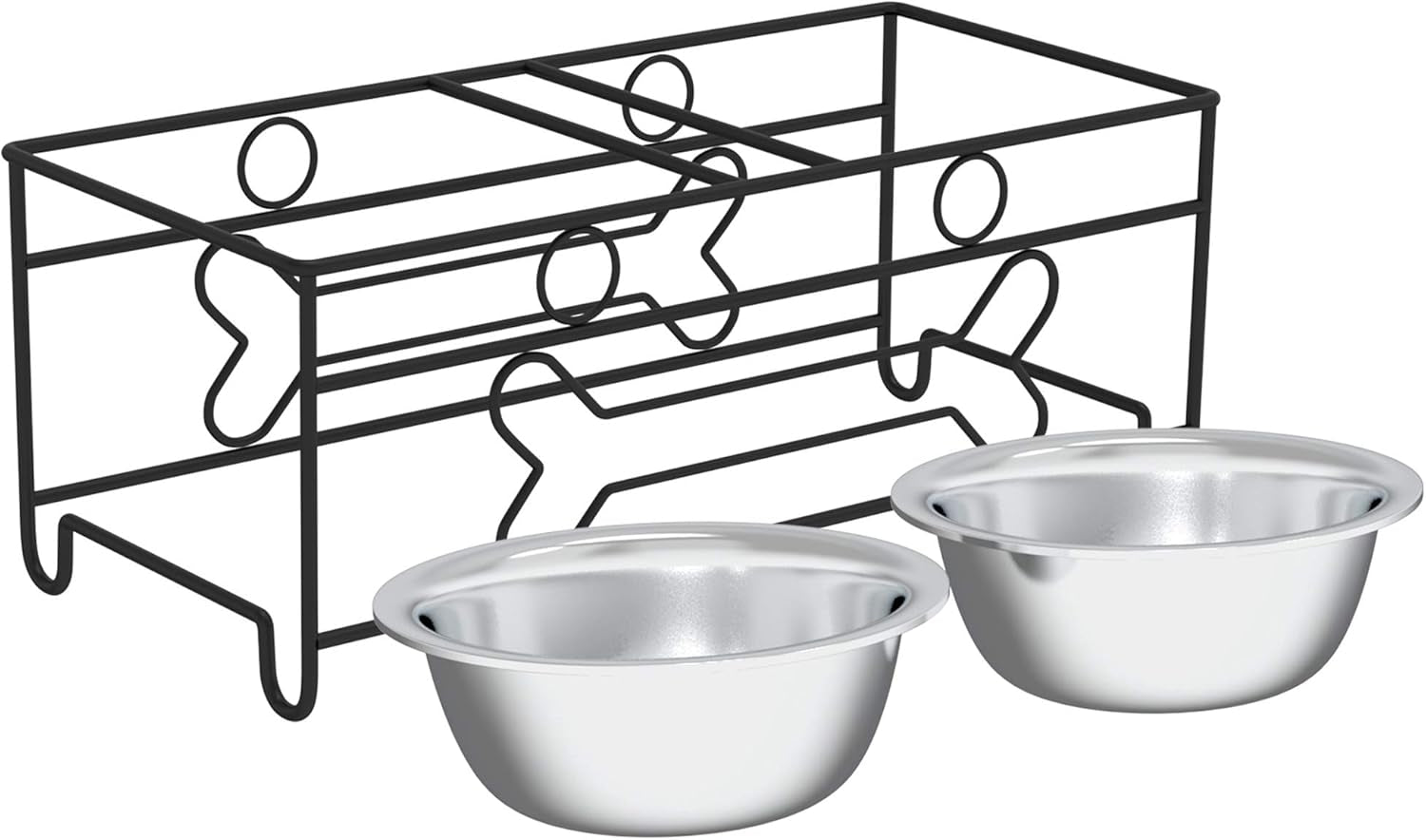 Set of 2 Stainless Steel Dog Bowls - 40Oz Pet Bowls with Decorative Dog Food Stand - Metal Food and Water Dishes for Large Pets - Puppy Essentials by  (Silver/Black)