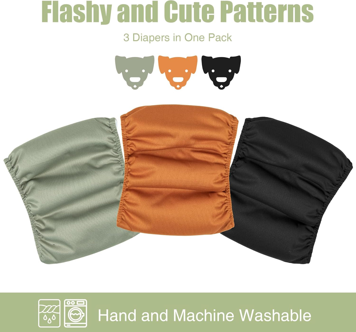Washable Male Dog Diapers (Pack of 3) - Washable Male Dog Belly Wrap (Small)
