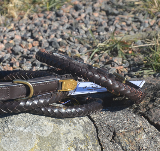 Premium dog collar in rounded natural tanned leather